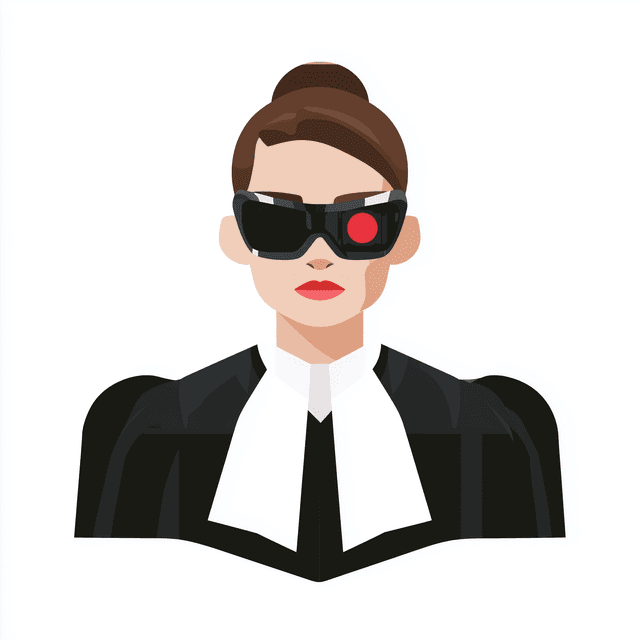 Governorator mascot: a judge in dark glasses